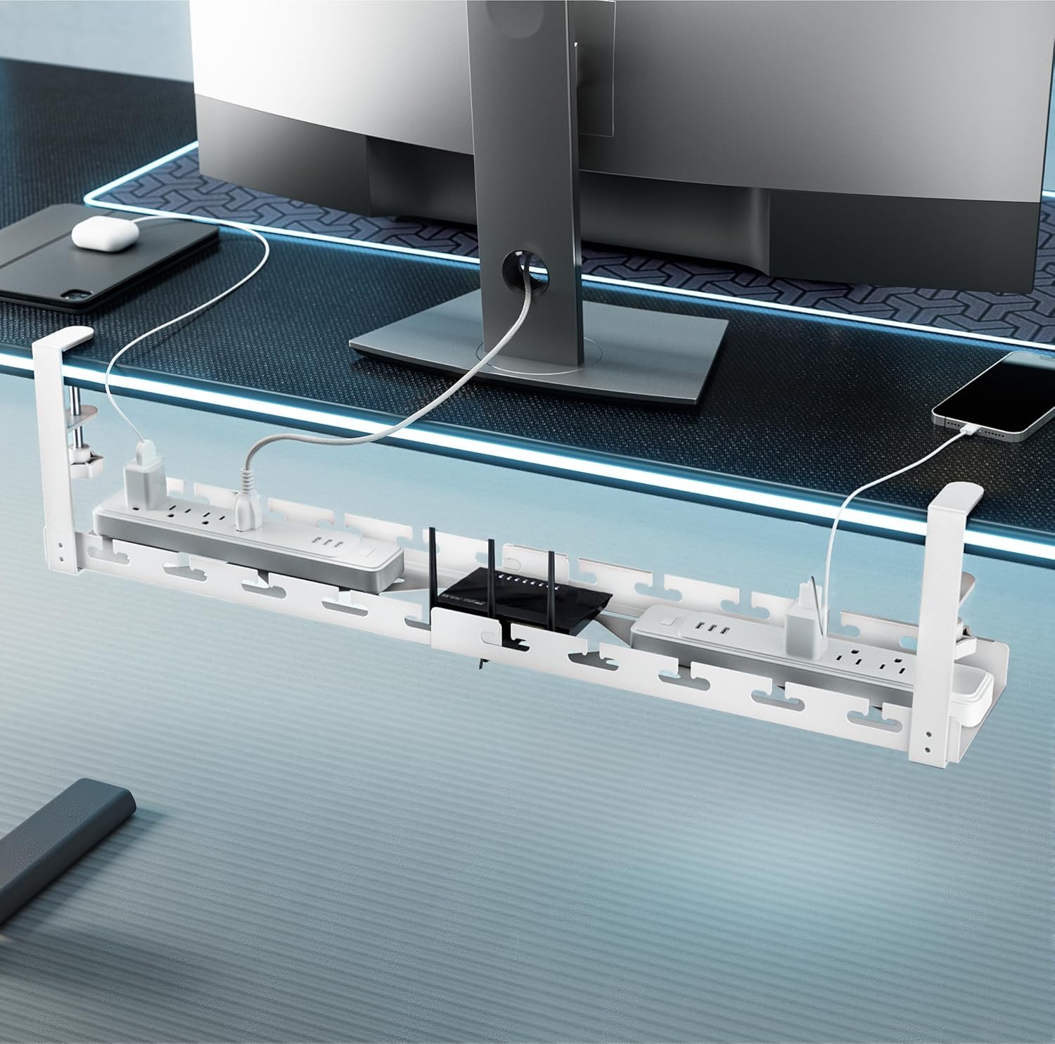 Gaming Accessories For Desk - Extendable Under Desk Cable Management Tray