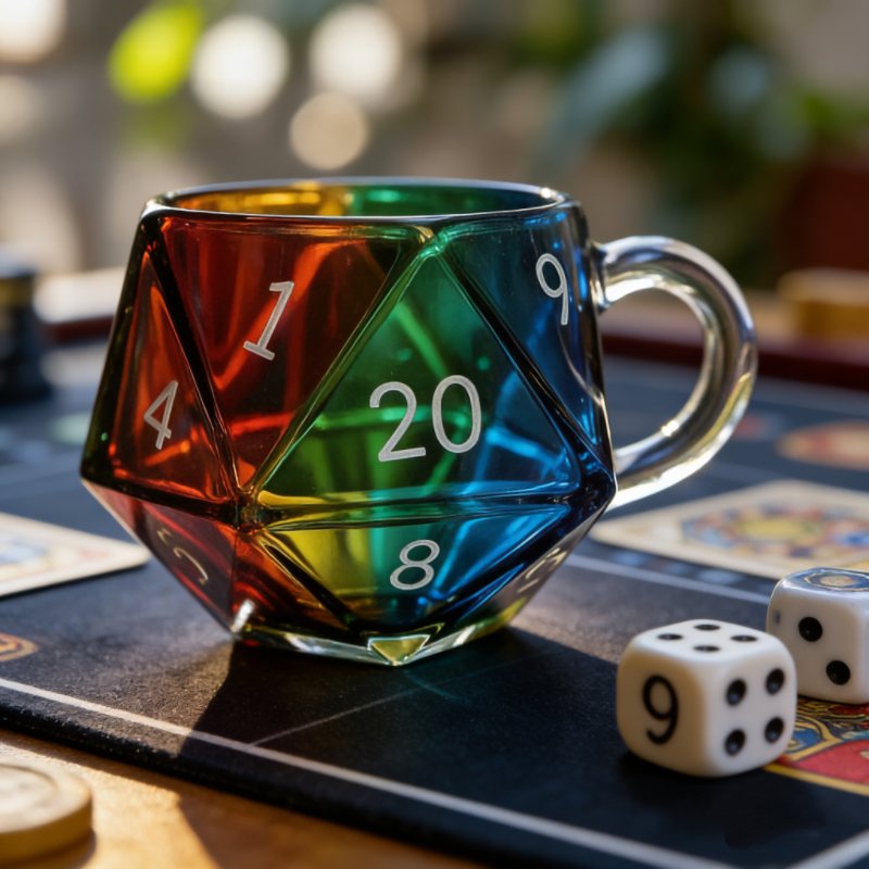 Gaming Accessories Ideas - 20-Sided Dice Shaped Glass Coffee Cup