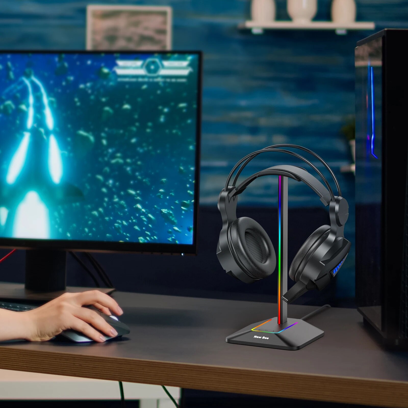 New Bee Z8 RGB Headphones Stan - Headset Stand Rgb recension och pris