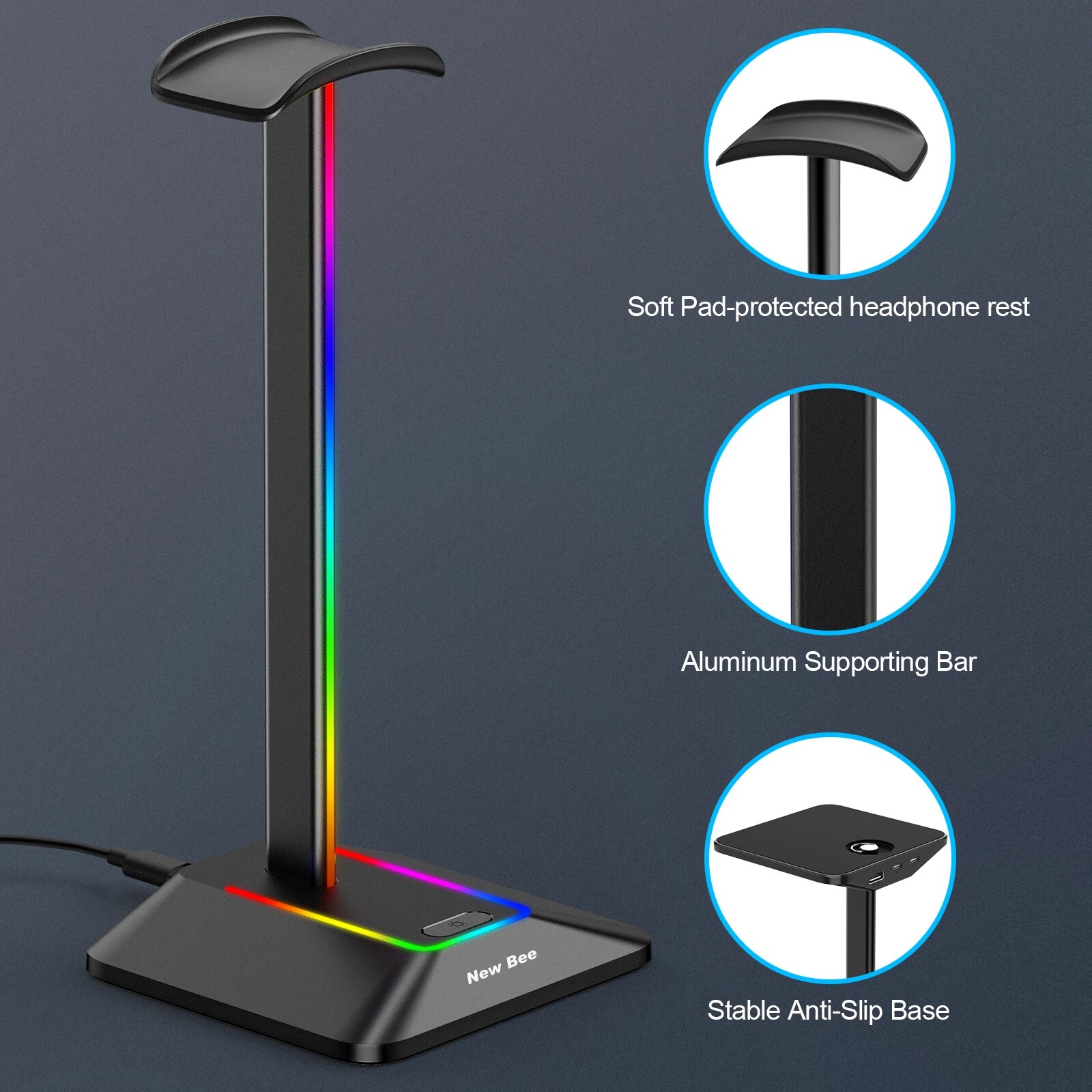 New Bee Z8 RGB Headphones Stan - Headset Stand Rgb recension och pris